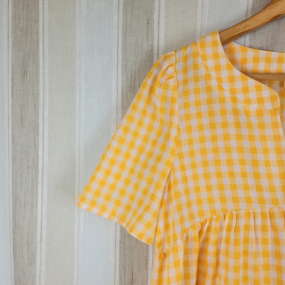 Bibi Gingham Maxi Dress Yellow White Size Medium Cotton Blend Oversized Prairie - Picture 2 of 9